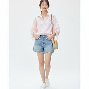 See by Chloé Pastel Pink Oversized Button-Down Shirt Nautical Tie Sleeves